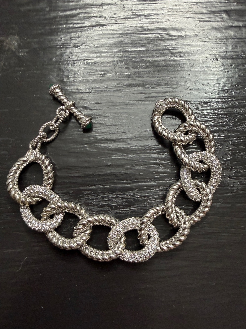 Judith Ripka Silver Pave and Rope Link Bracelet